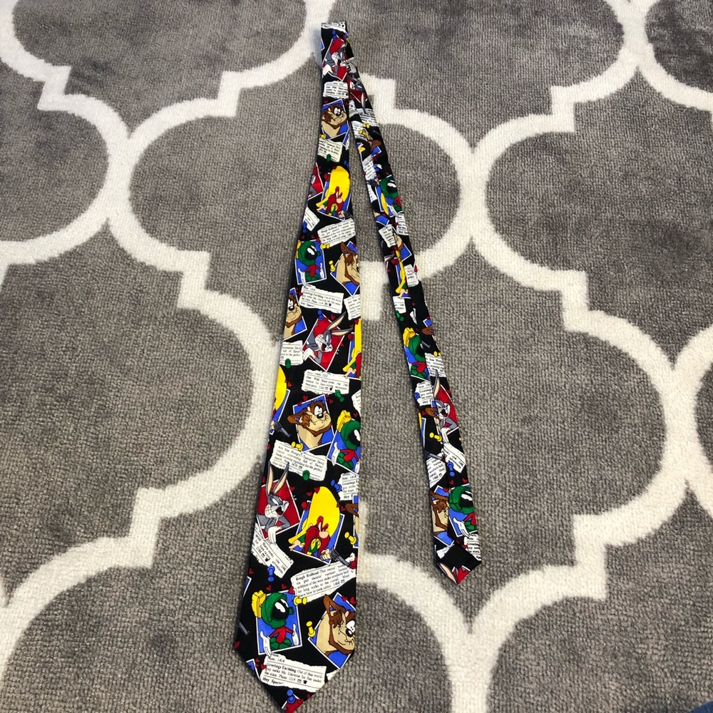 Looney Tunes Silk Tie Vtg 1995 Elmer Fudd Bugs Bunny Taz Marvin The Martian